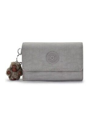 NWT- Kipling Pixi Medium Organizer Nylon Wallet with Monkey Keyring, Cloudy Grey